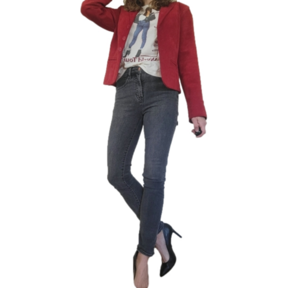 Vintage Suede Leather Margaret Godfrey Short Red Blazer Coat-Size 4 - Picture 13 of 15